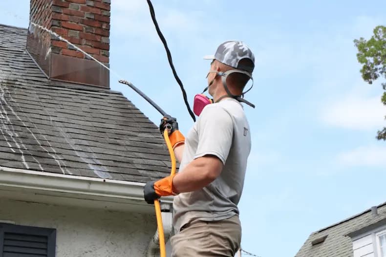 Wickliffe Power Washing professional performing gentle roof washing service in Wickliffe