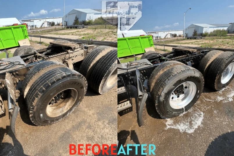 Wickliffe Power Washing team cleaning commercial fleet vehicles in Wickliffe